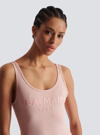 Maillot de bain une pièce avec broderie balmain paris - Rose Fonce