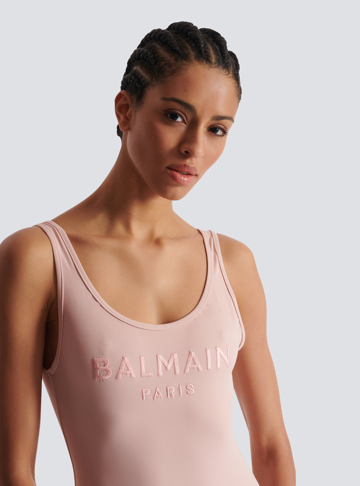 Maillot de bain une pièce avec broderie balmain paris - Rose Fonce