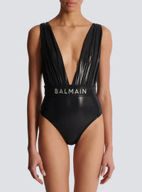 Maillot de bain une pièce drapé ceinturé - Noir