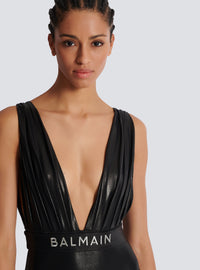 Maillot de bain une pièce drapé ceinturé - Noir
