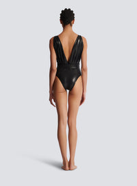 Maillot de bain une pièce drapé ceinturé - Noir