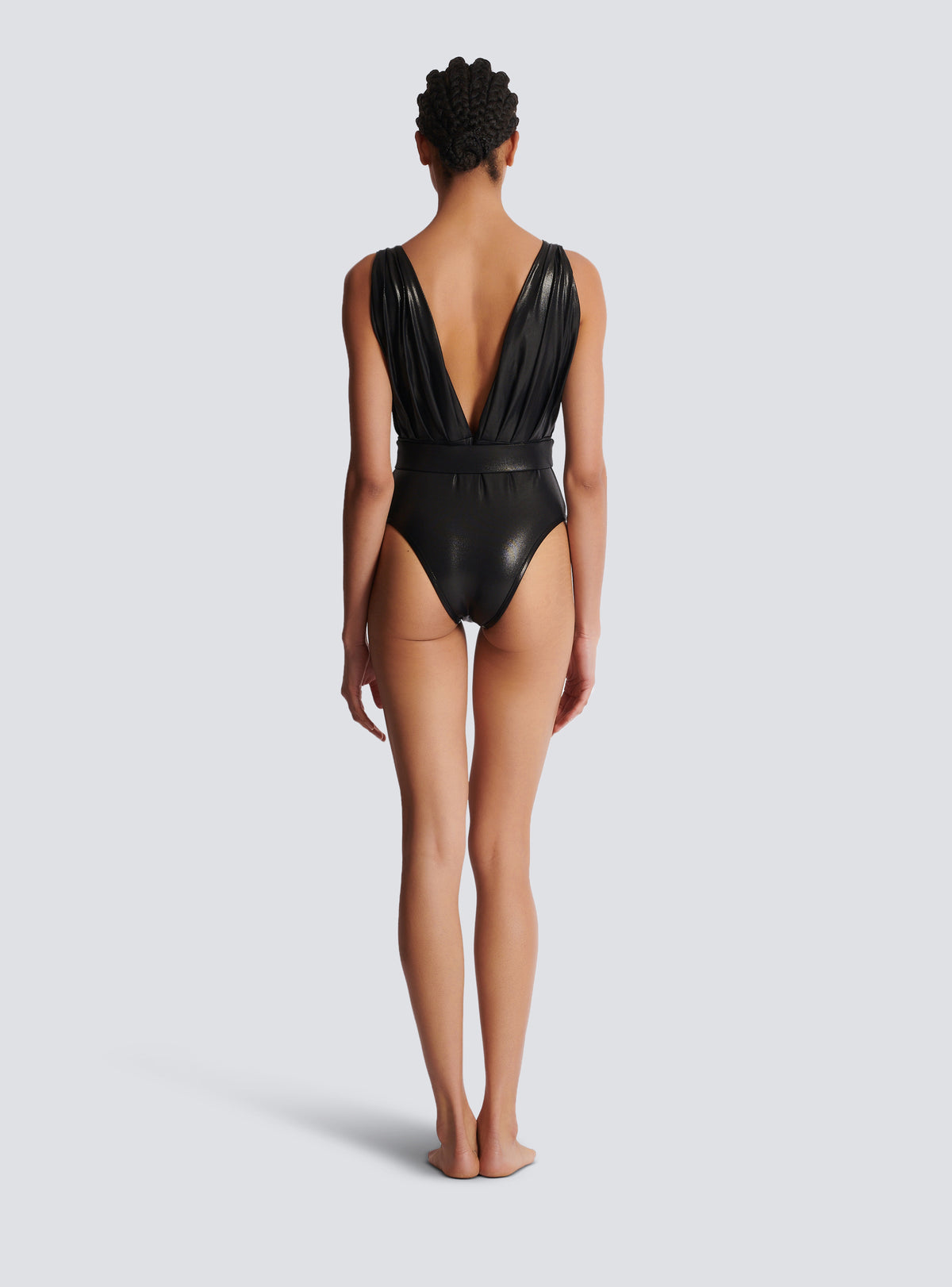 Maillot de bain une pièce drapé ceinturé - Noir