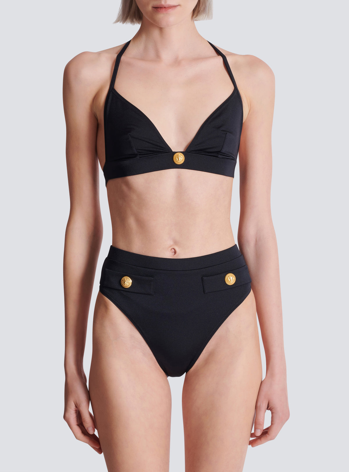 Maillot de bain deux pièces à boutons - Noir