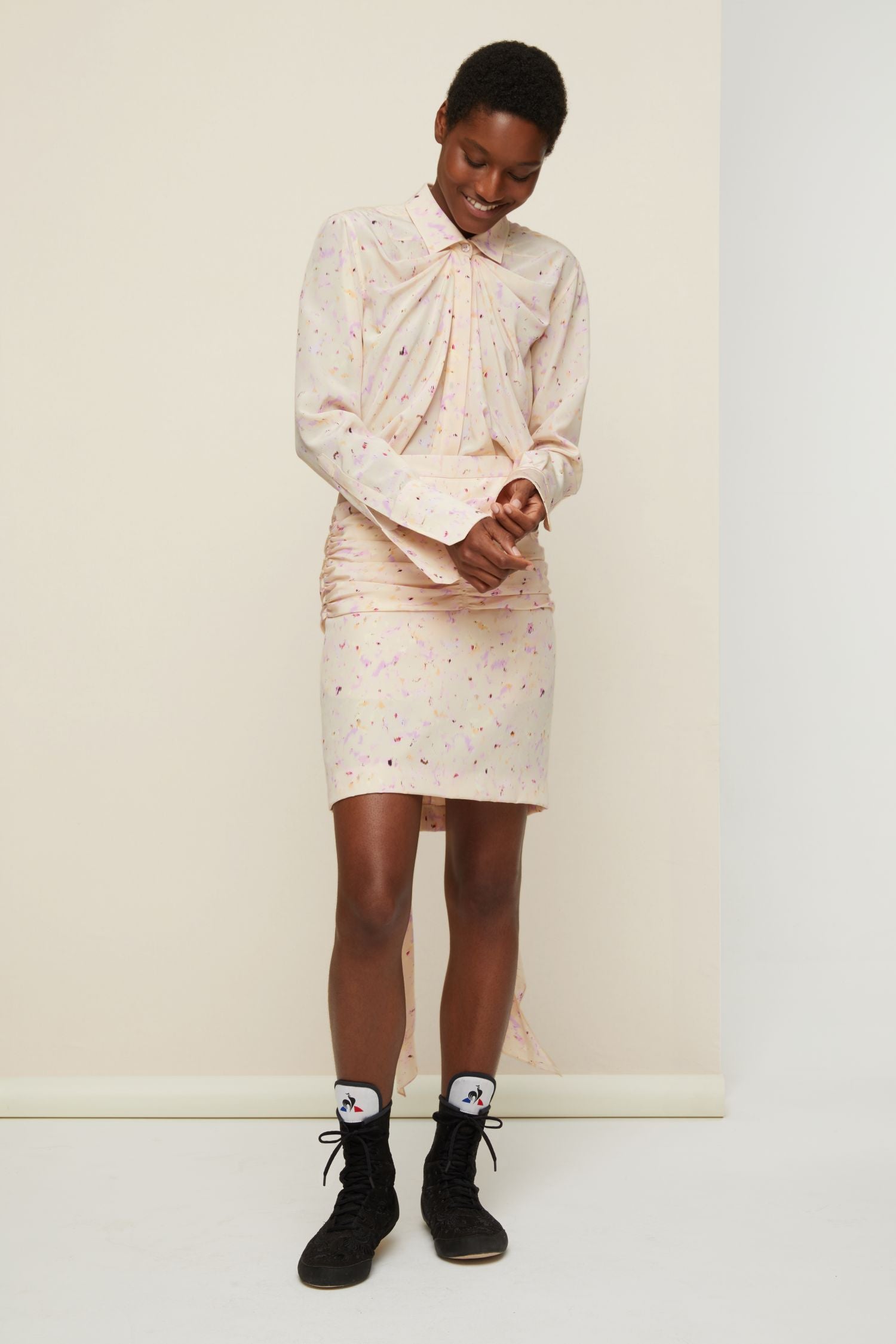 Blouse drapée en soie imprimée - Imprimé 11h au bois