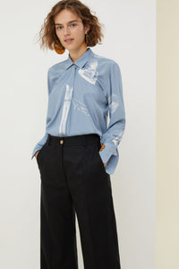 Blouse drapée en soie imprimée - Imprimé Riddle