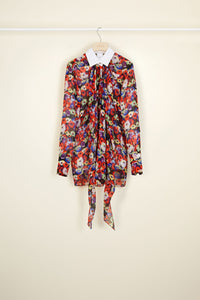 Blouse drapée en soie imprimée - Flowers Bloom