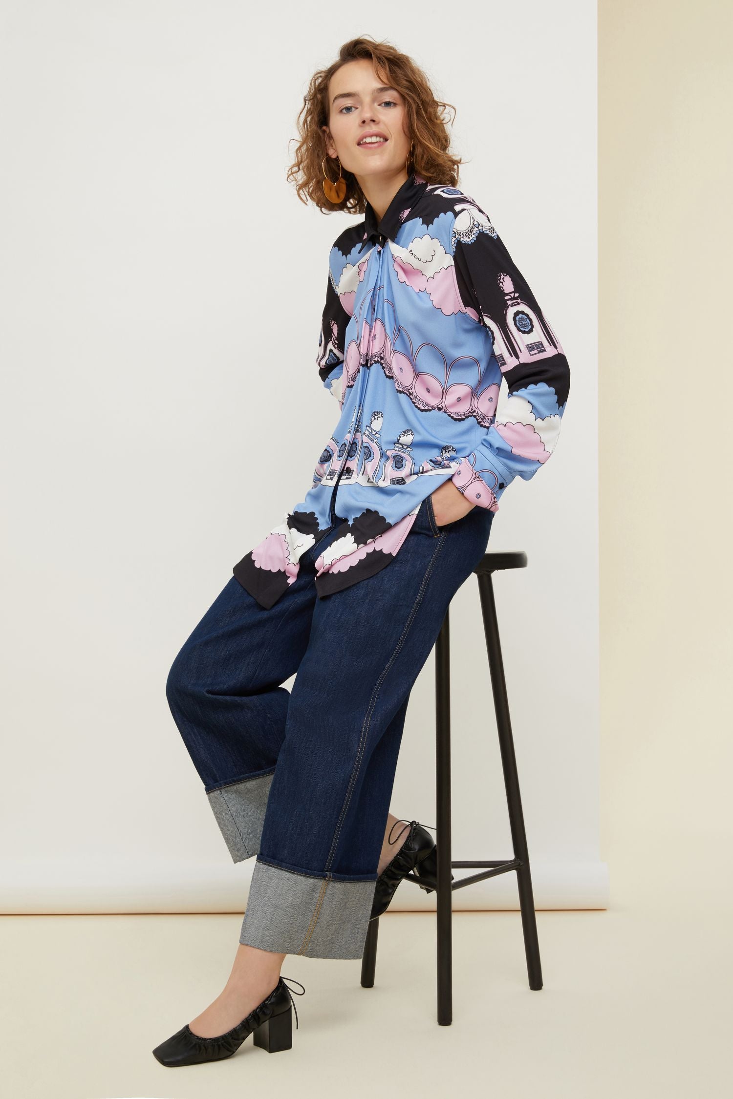 Blouse drapée en jersey imprimé - Imprimé Clouds