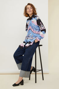 Blouse drapée en jersey imprimé - Clouds