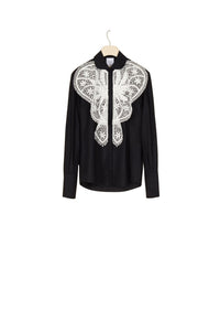 Chemise à plastron en dentelle - Noir