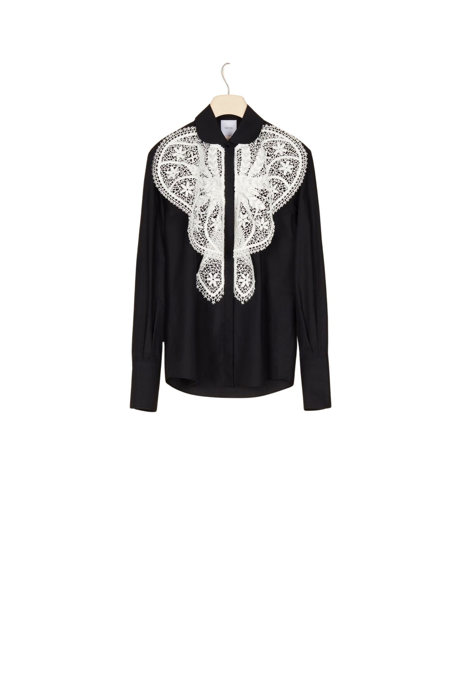 Chemise à plastron en dentelle - Noir