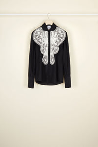Chemise à plastron en dentelle - Noir