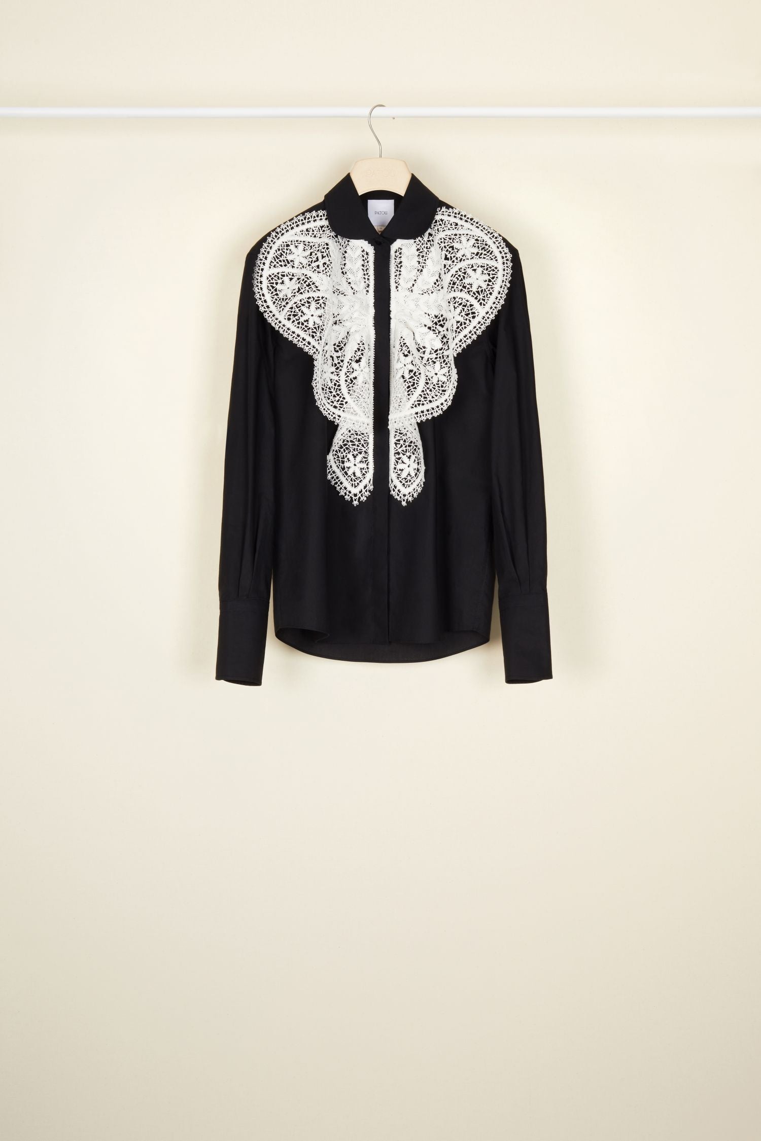 Chemise à plastron en dentelle - Noir