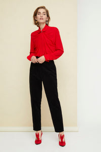 Blouse en jersey à col claudine - Rouge