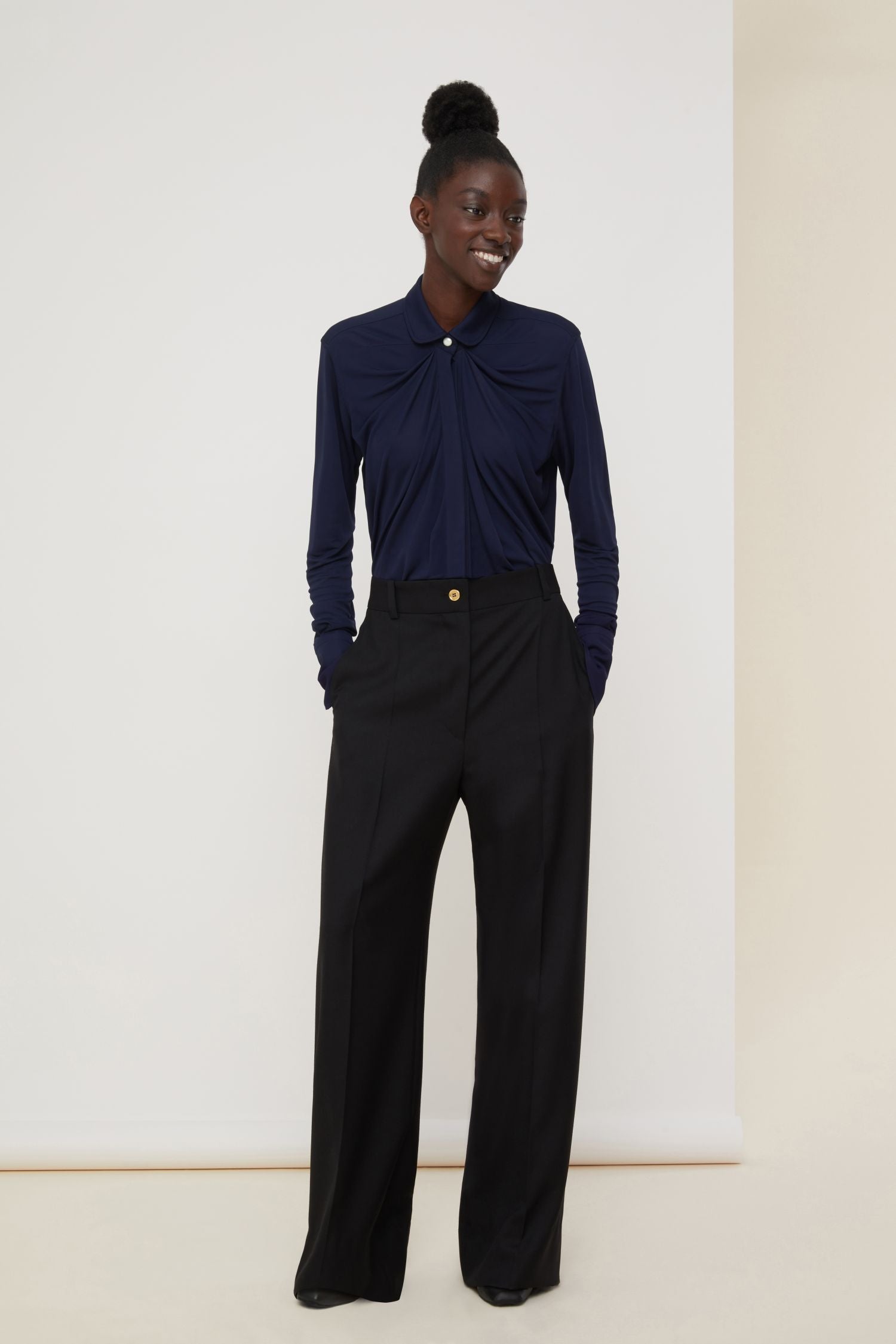Blouse en jersey à col claudine - Encre