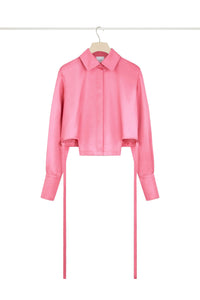 Chemise courte à découpes en satin éco-responsable - Rose Vif