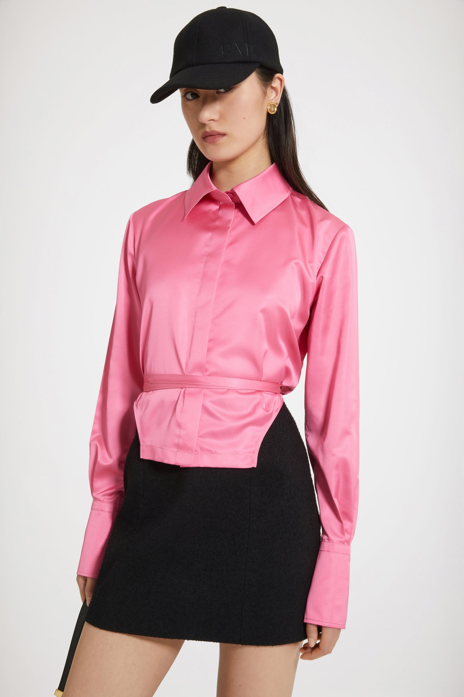 Chemise courte à découpes en satin éco-responsable - Rose Vif