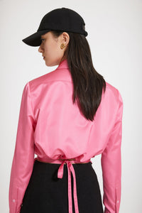 Chemise courte à découpes en satin éco-responsable - Rose Vif