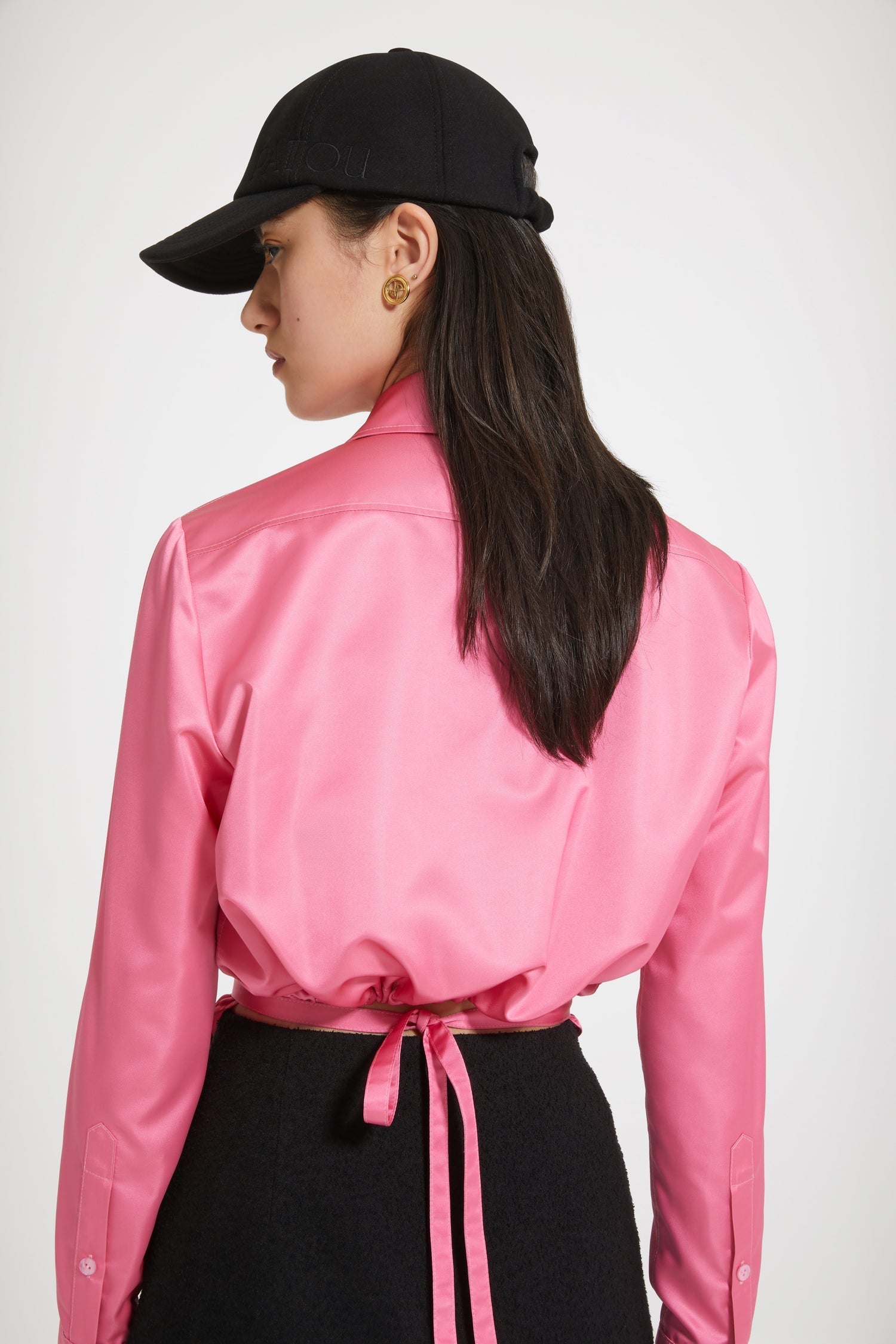 Chemise courte à découpes en satin éco-responsable - Rose Vif