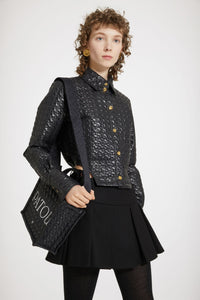 Chemise courte à découpes en nylon matelassé éco-responsable - Noir
