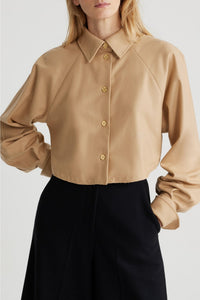 Gray Sand / Chemise courte en mélange de laine éco-responsable