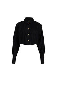 Black / Chemise courte en mélange de laine éco-responsable