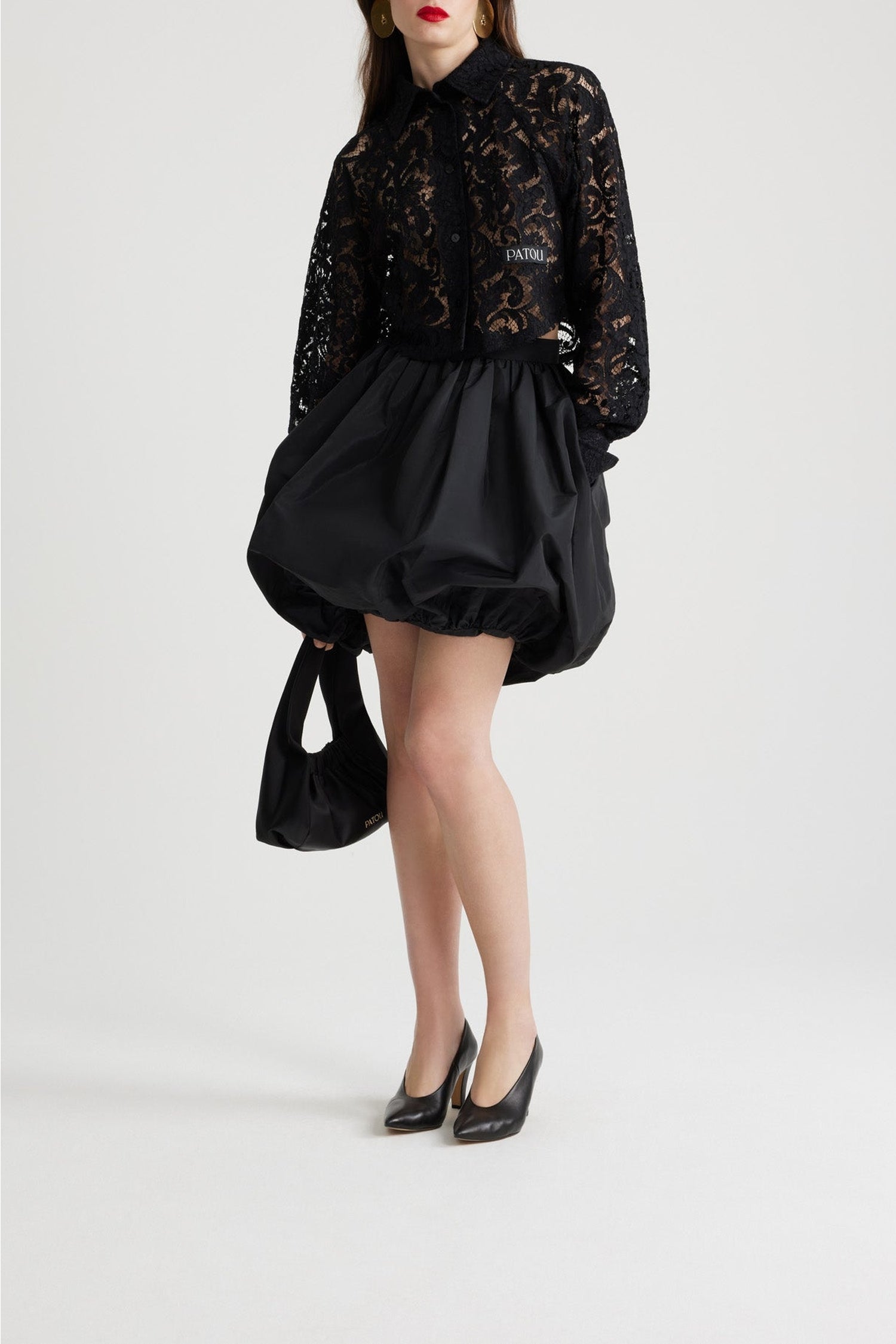 Black / Chemise courte en dentelle de coton bio