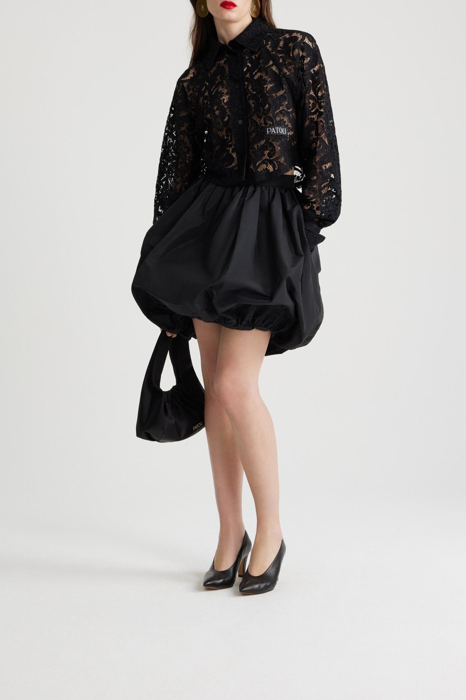 Chemise courte en dentelle de coton bio