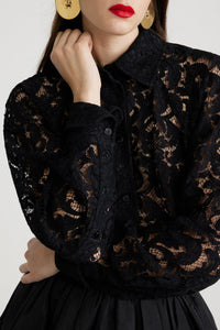Black / Chemise courte en dentelle de coton bio