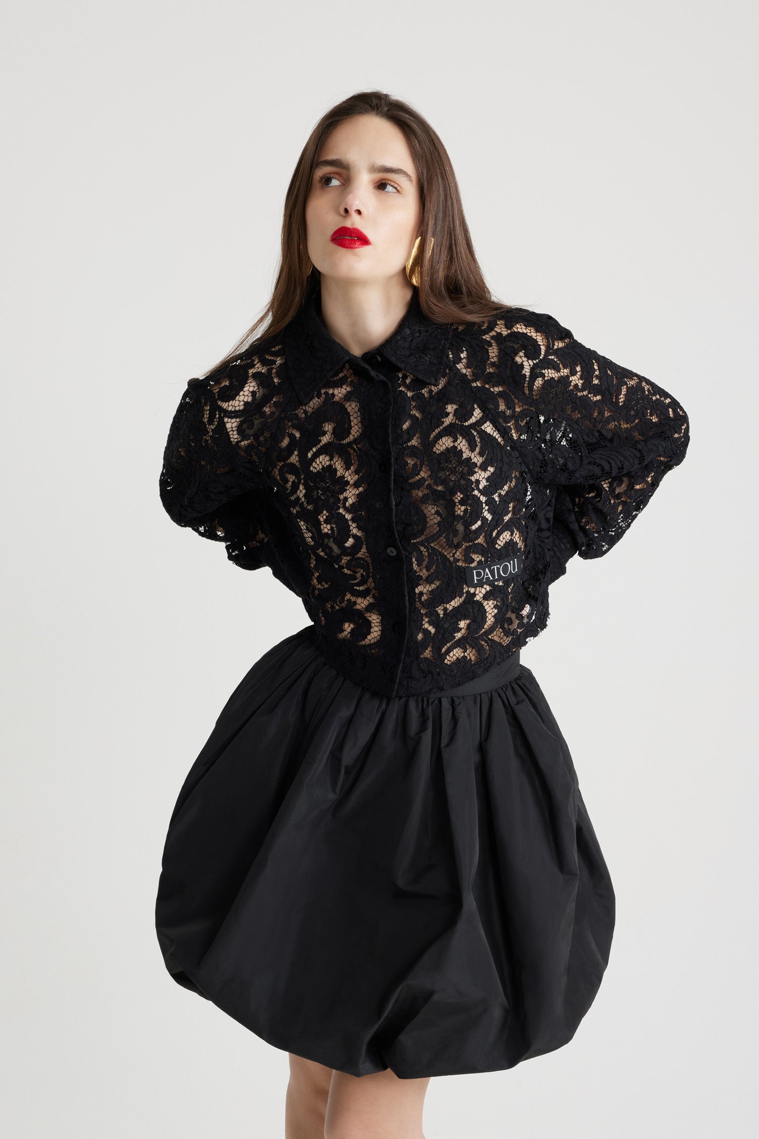 Chemise courte en dentelle de coton bio
