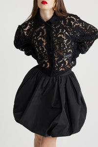 Chemise courte en dentelle de coton bio