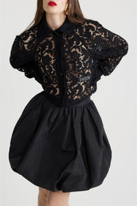 Black / Chemise courte en dentelle de coton bio