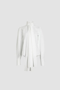White / Chemise à col lavallière en coton bio