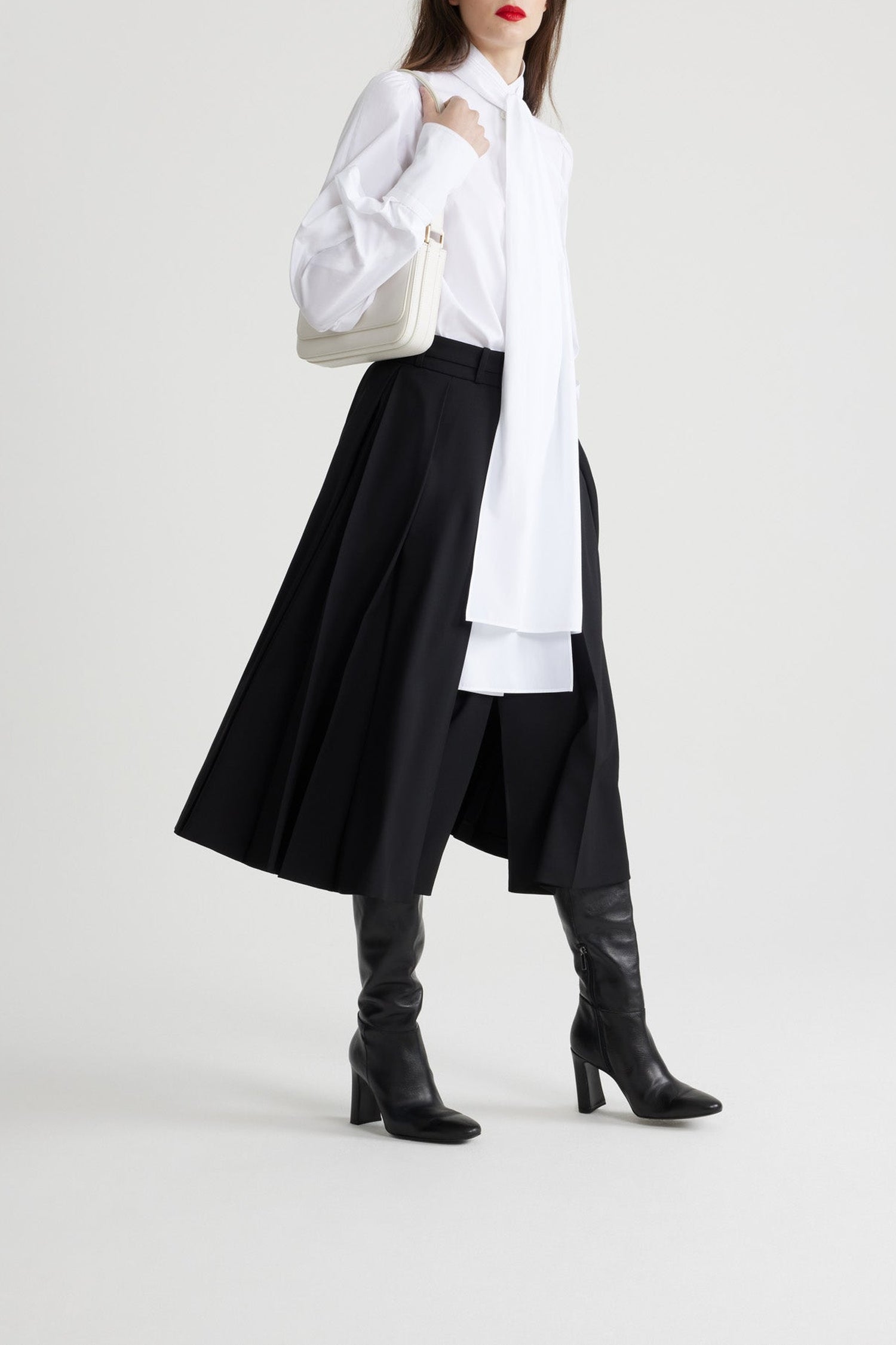 Chemise à col lavallière en coton - Blanc