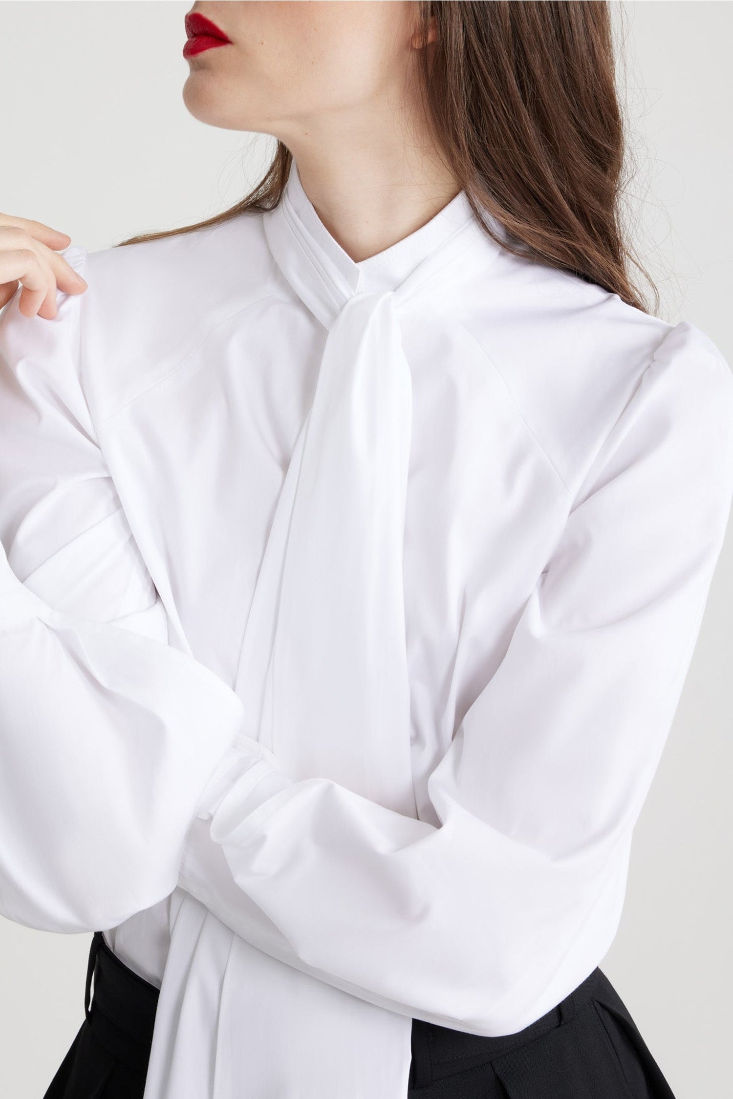 Chemise à col lavallière en coton - Blanc