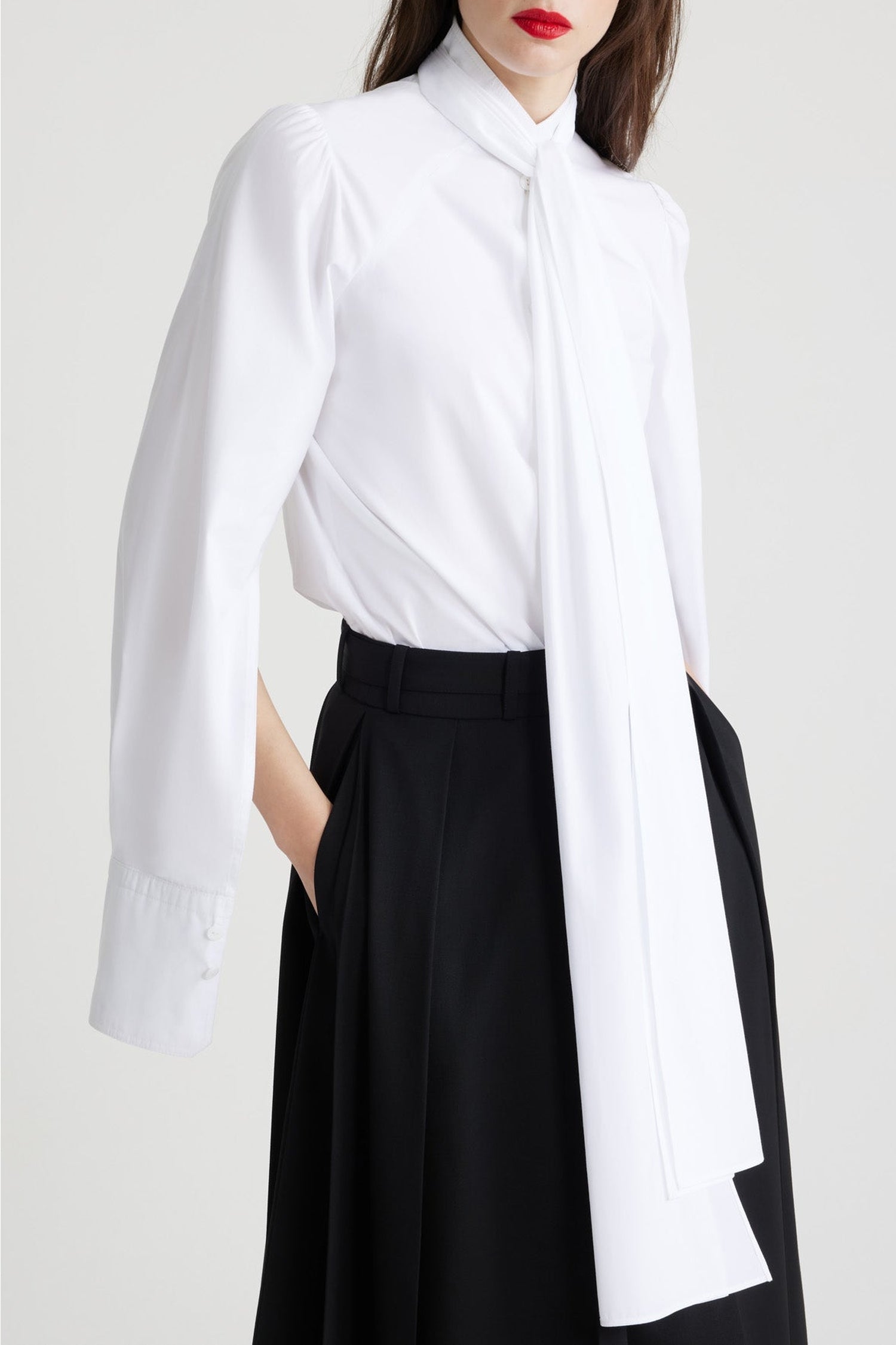 Chemise à col lavallière en coton - Blanc