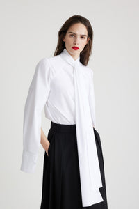 White / Chemise à col lavallière en coton bio