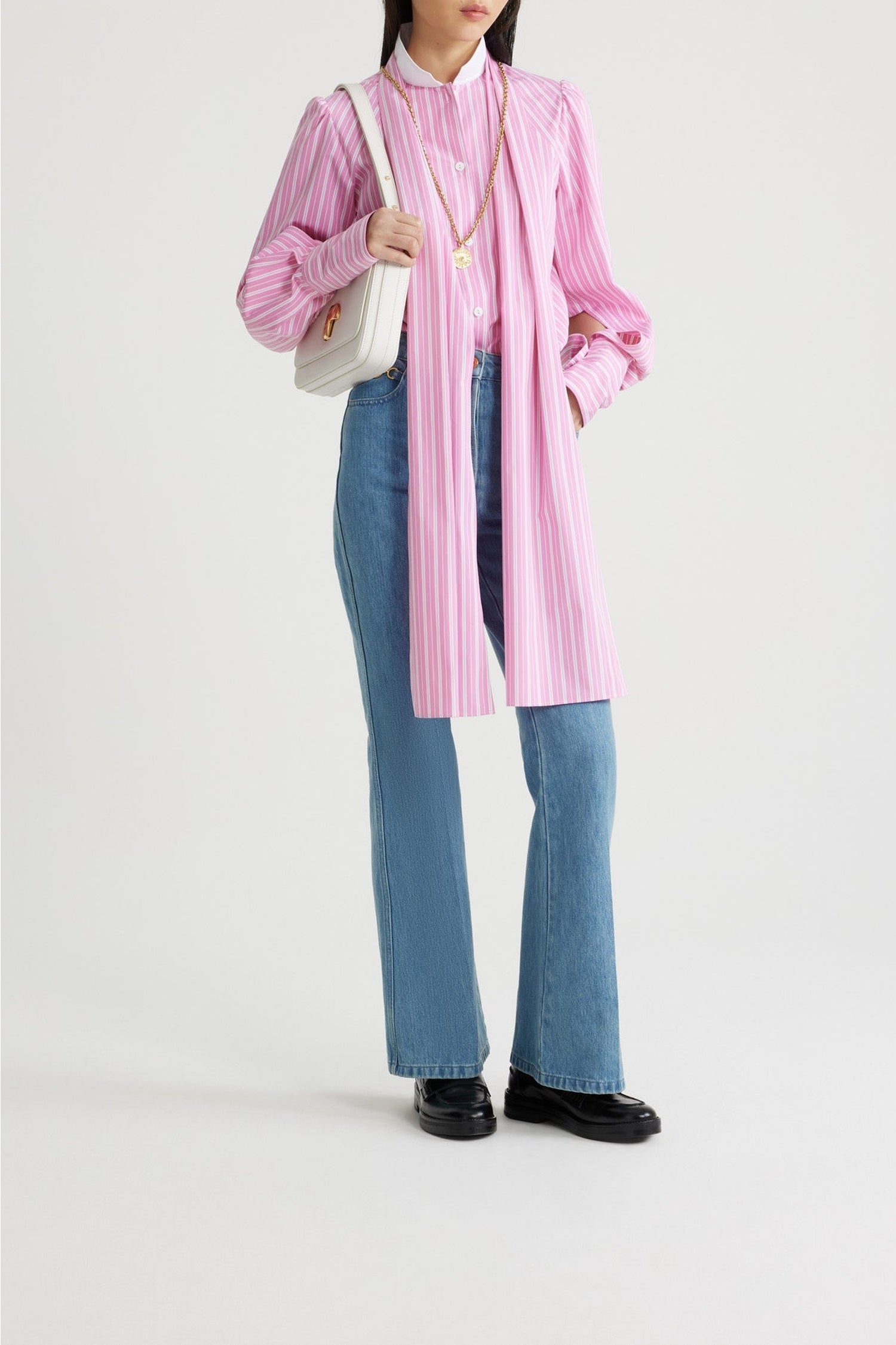 Chemise à col lavallière en coton - Rose
