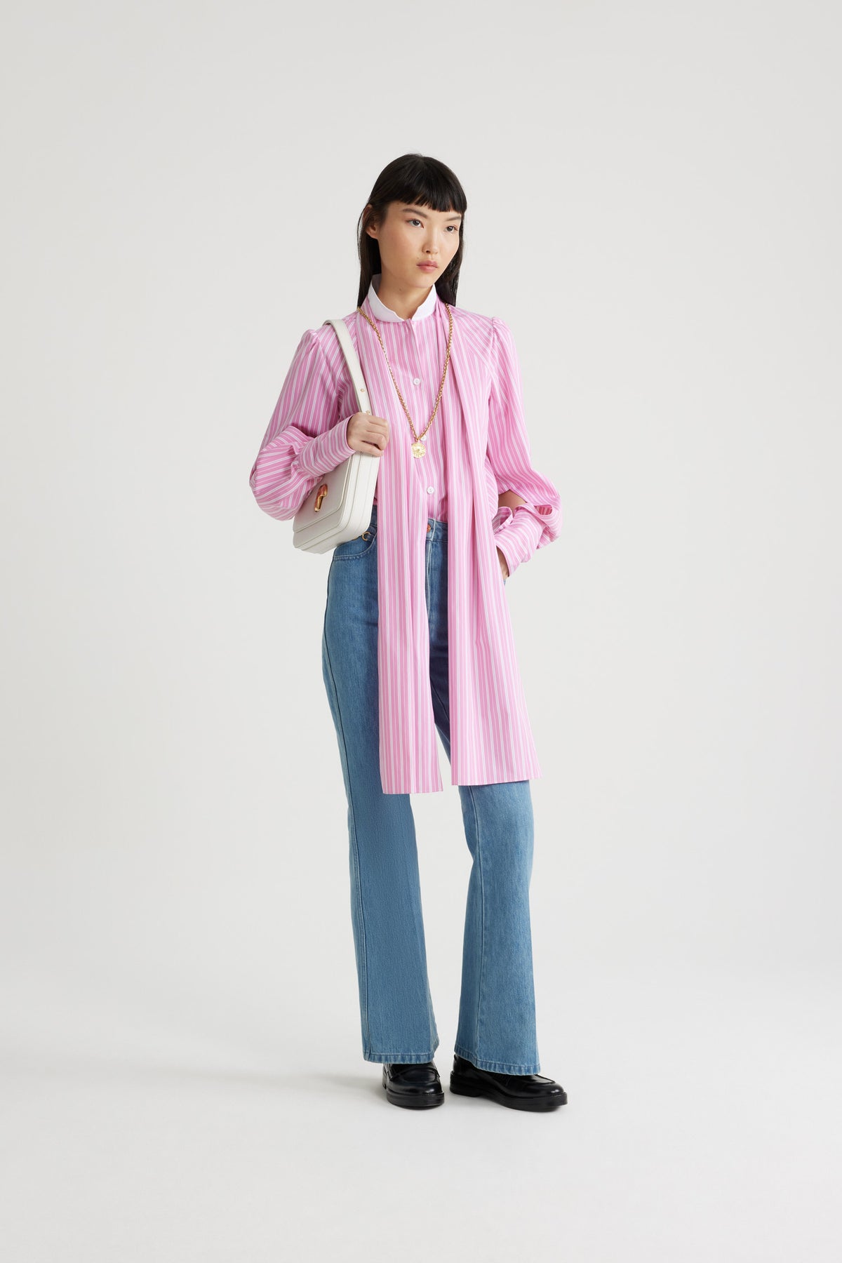 Pink Stripes / Chemise à col lavallière en coton imprimé éco-responsable