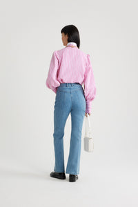 Pink Stripes / Chemise à col lavallière en coton imprimé éco-responsable