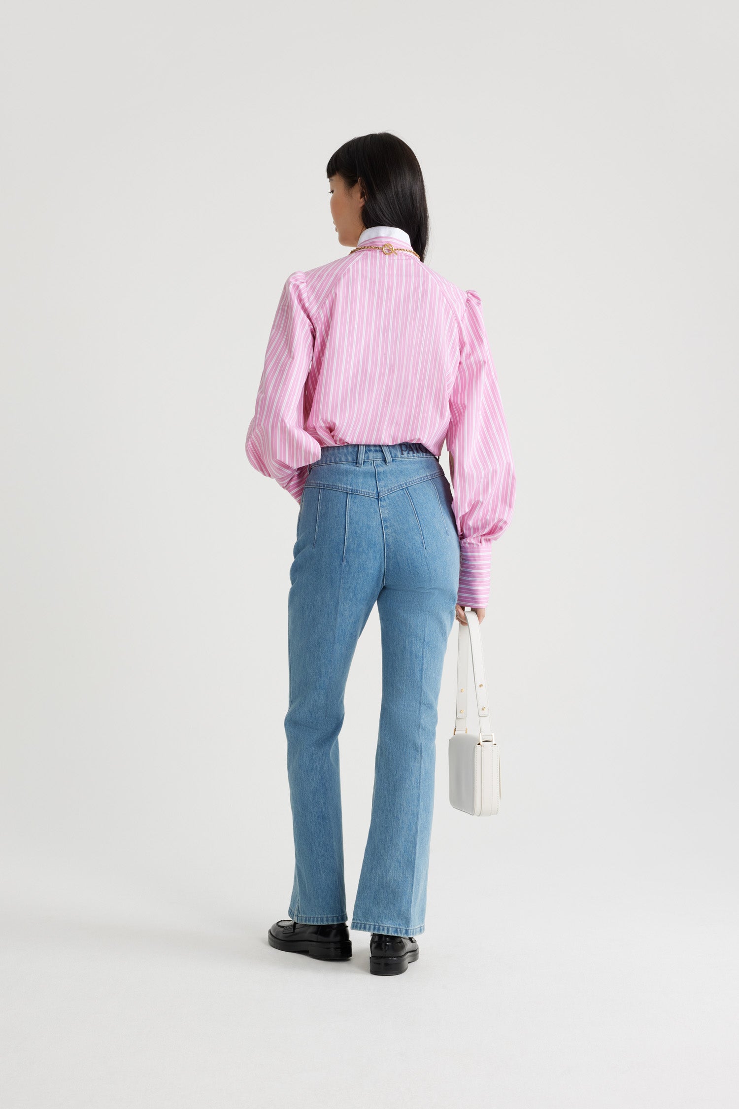 Pink Stripes / Chemise à col lavallière en coton imprimé éco-responsable
