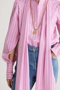 Pink Stripes / Chemise à col lavallière en coton imprimé éco-responsable