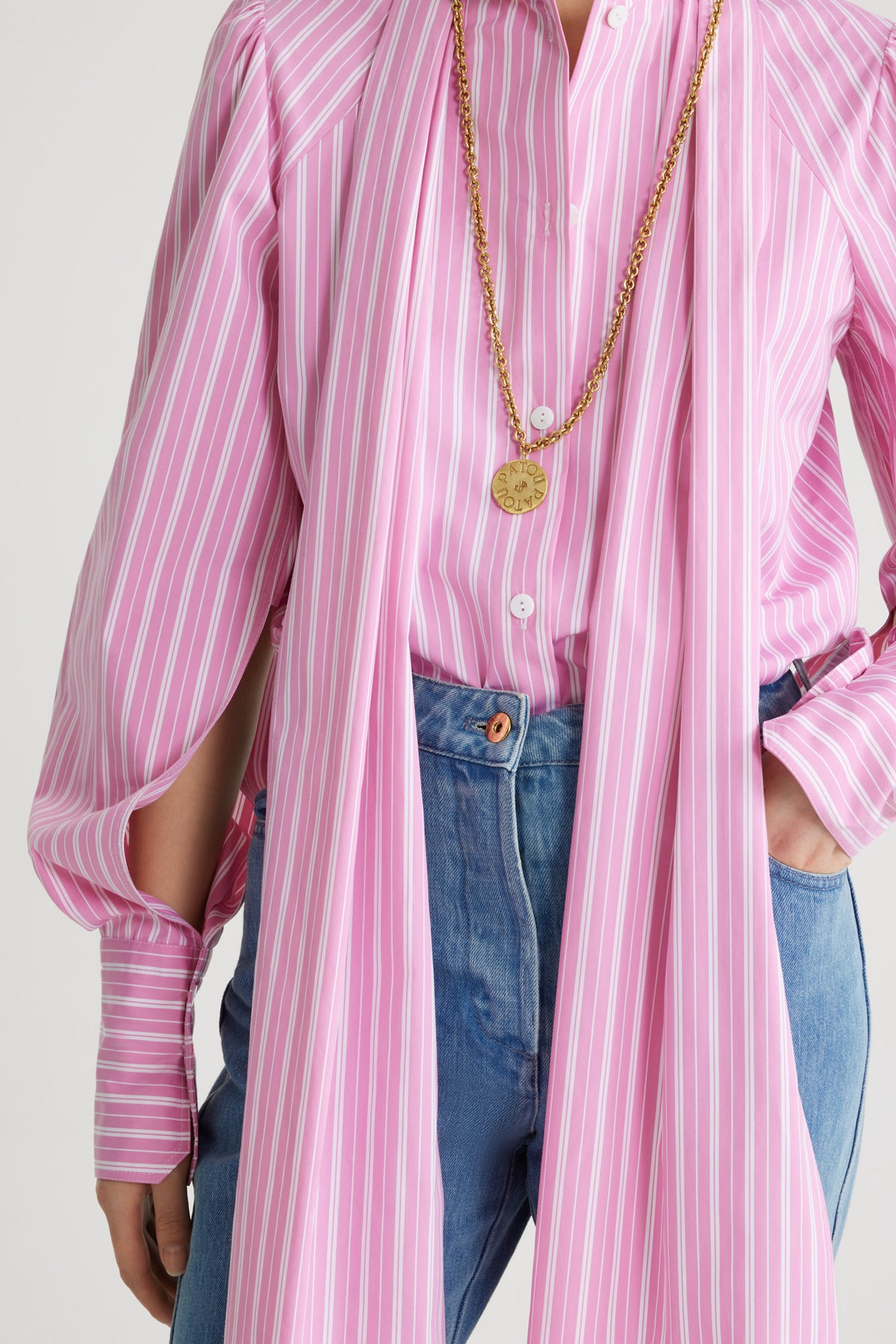 Pink Stripes / Chemise à col lavallière en coton imprimé éco-responsable
