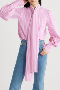 Chemise à col lavallière en coton - Rose