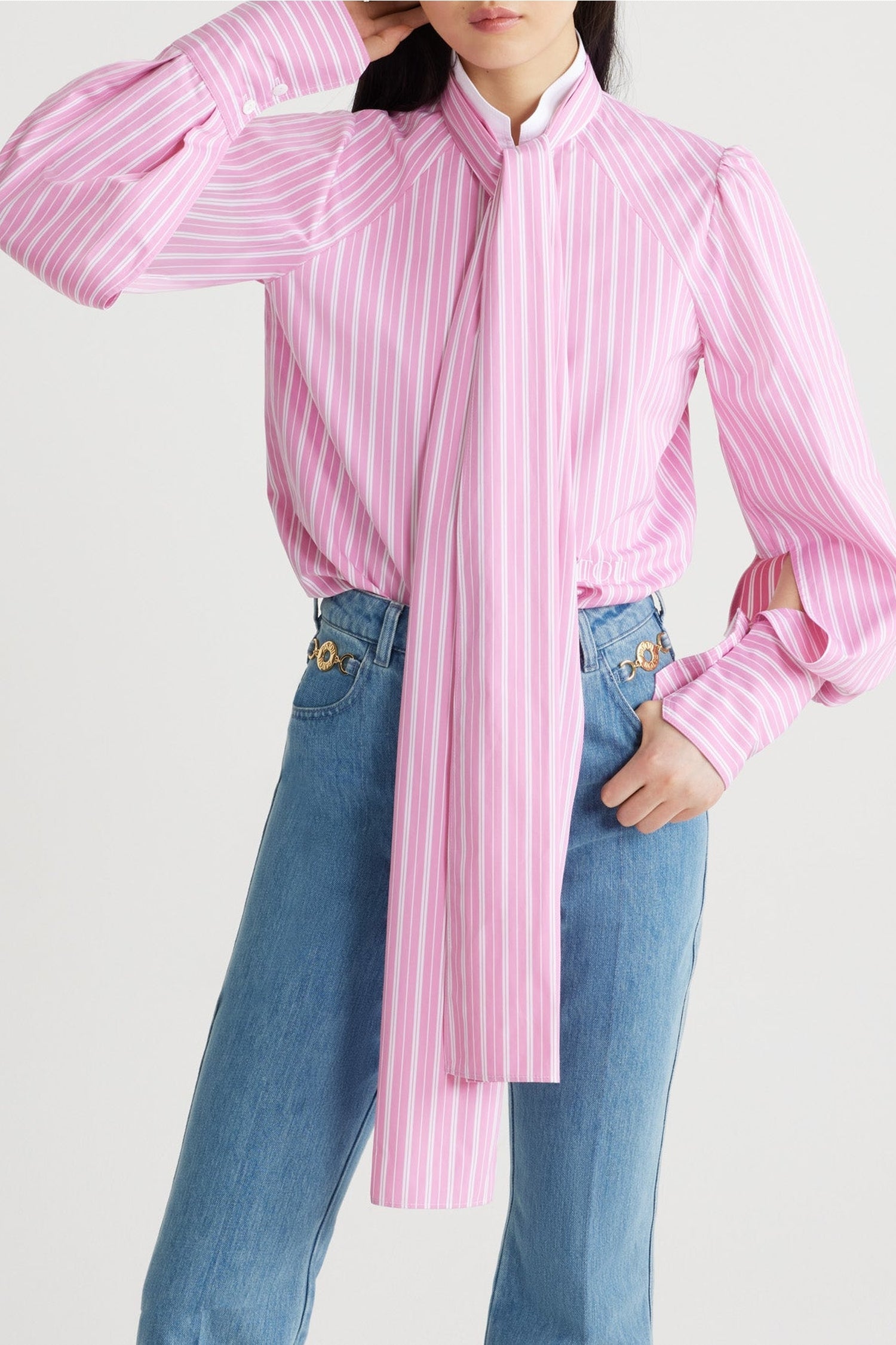 Chemise à col lavallière en coton - Rose
