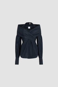 Navy Black / Blouse croisée en faille recyclée