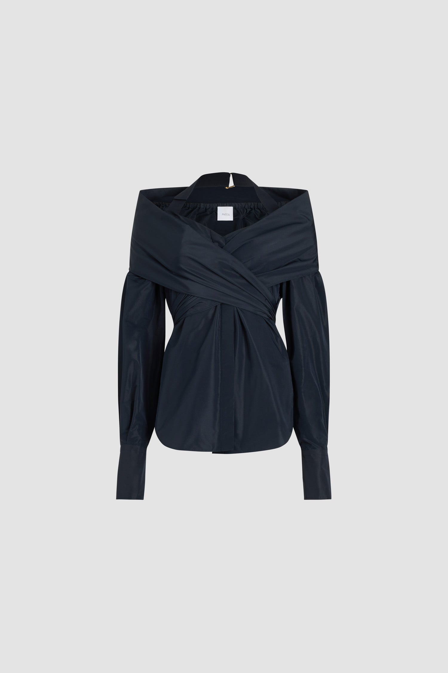 Navy Black / Blouse croisée en faille recyclée