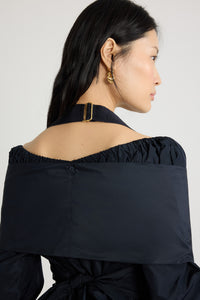 Navy Black / Blouse croisée en faille recyclée