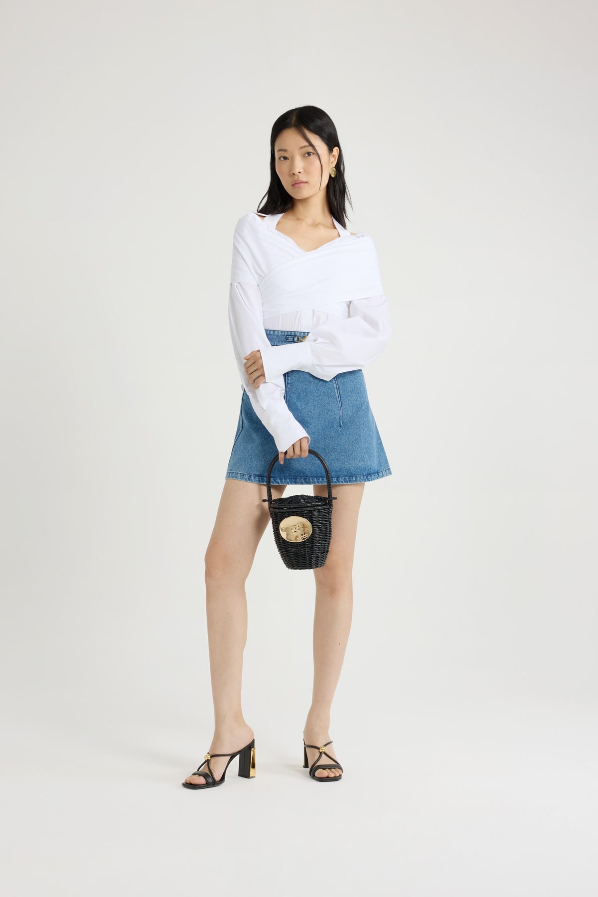White / Blouse croisée en popeline de coton bio
