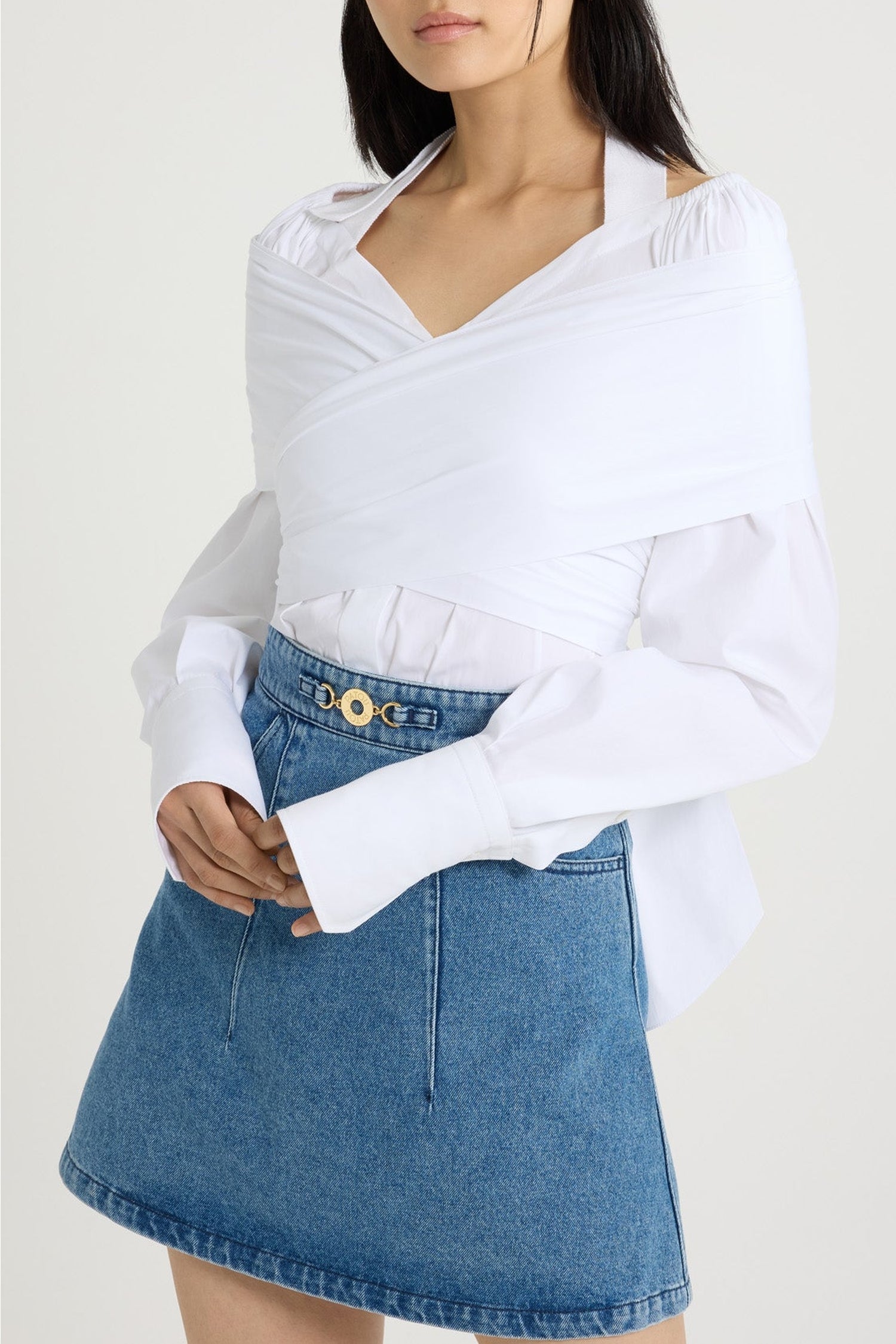 Blouse croisée en popeline de coton - Blanc