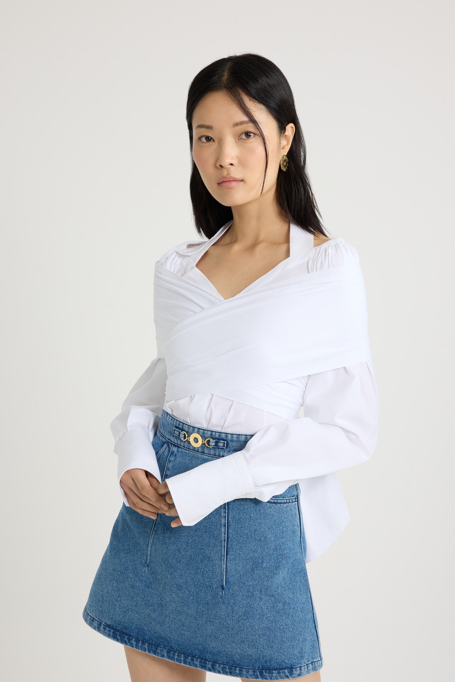 White / Blouse croisée en popeline de coton bio
